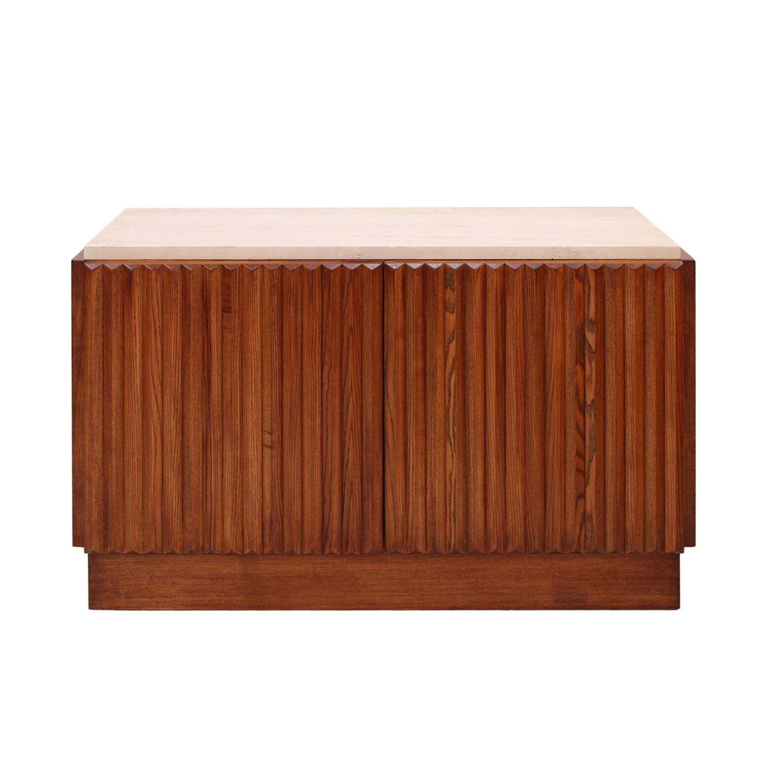 Contemporary Modern Pair Of Sideboards In Wood And Travertine Marble Top photo furniture