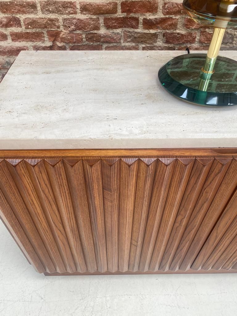 photo buy Contemporary Modern Pair Of Sideboards In Wood And Travertine Marble Top