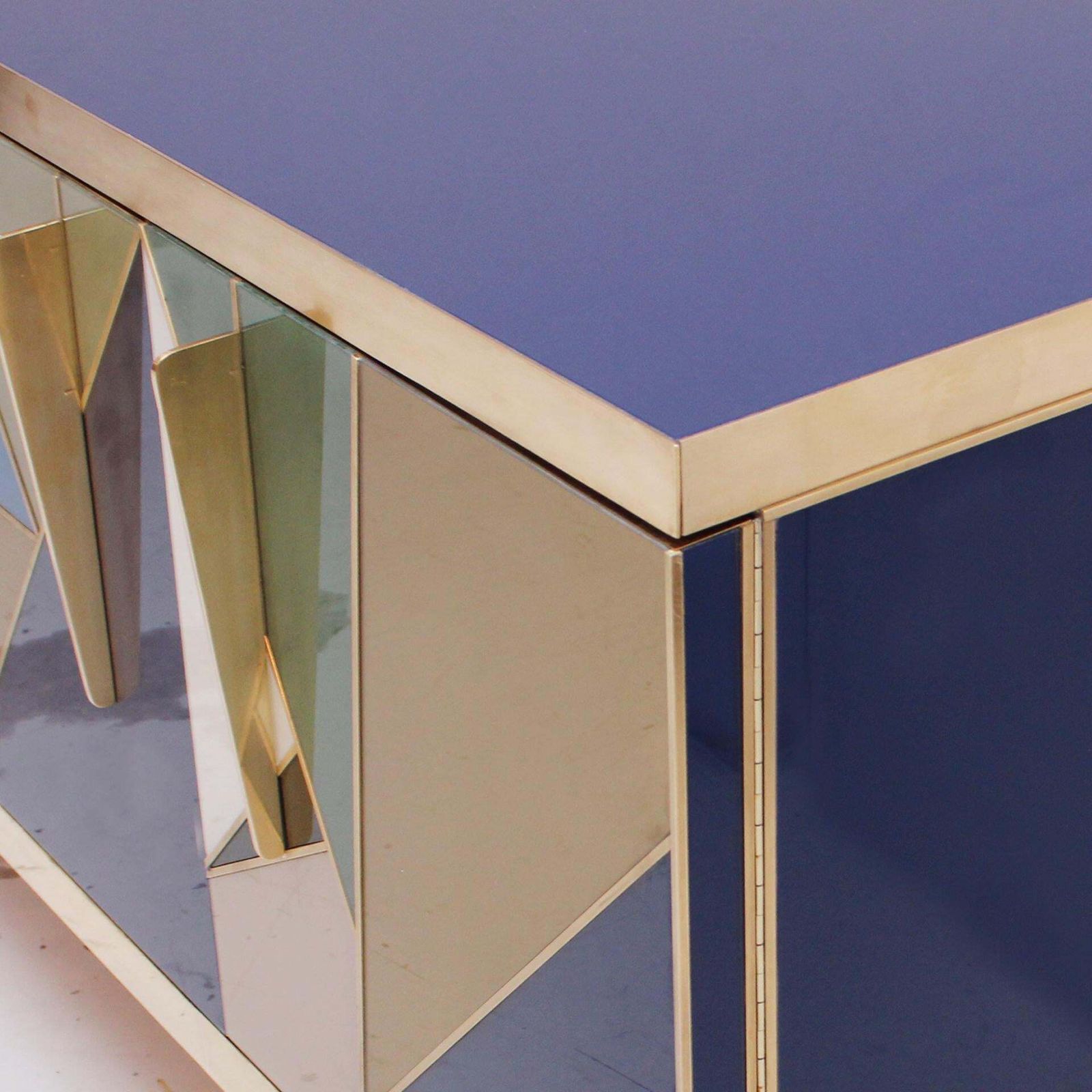 Mid Century Modern Style Italian Sideboard Made Of Wood Brass And Colored Glass photo 11511.0