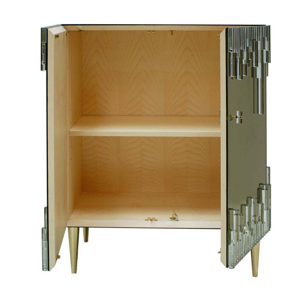 Mid Century Modern Style Glass And Golden Mirror Pair Of Italian Sideboards photo vinterior
