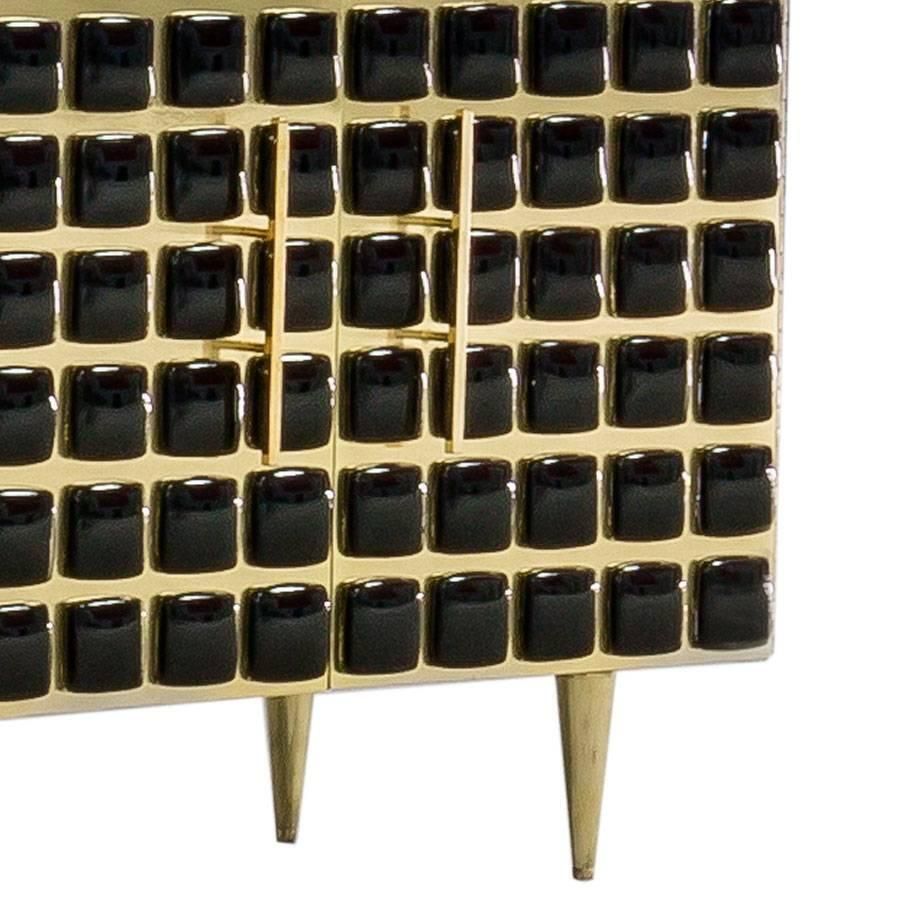 Mid Century Modern Style Brass And Black Glass Pair Of Italian Sideboards photo for sale