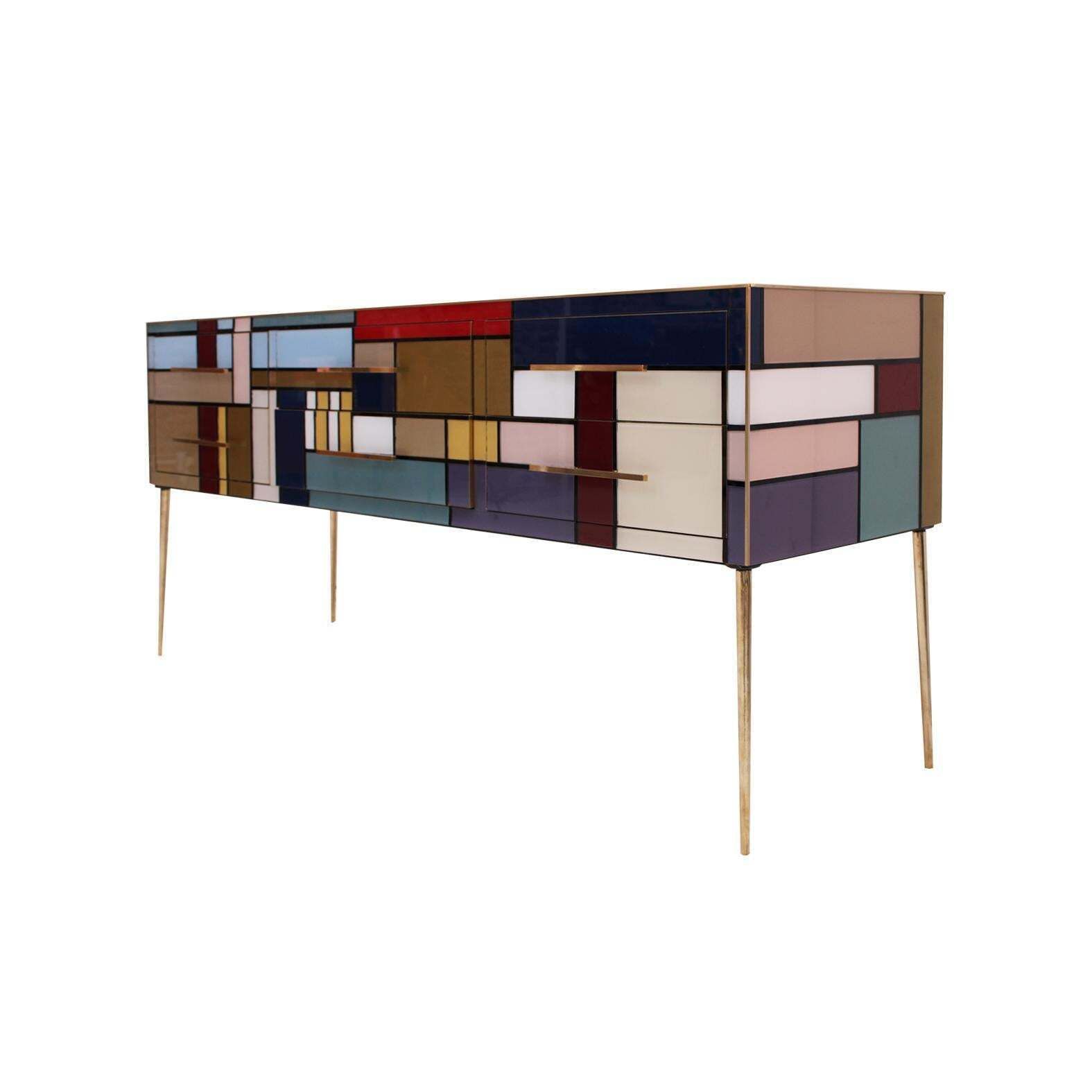 Murano Coloured Glass And Brass Sideboard Composed Of 6 Drawers photo Furniture