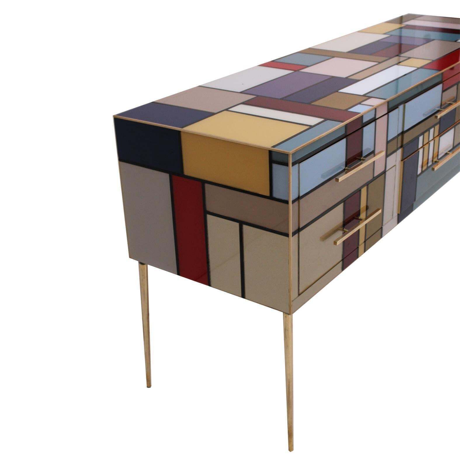 Murano Coloured Glass And Brass Sideboard Composed Of 6 Drawers photo vinterior