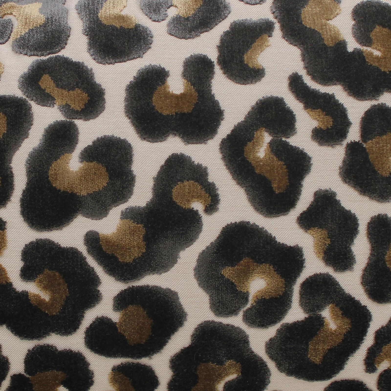 Leopard Print Velvet Cushion In Cotton With Double Tinsel Trim And Linen Back photo vinterior