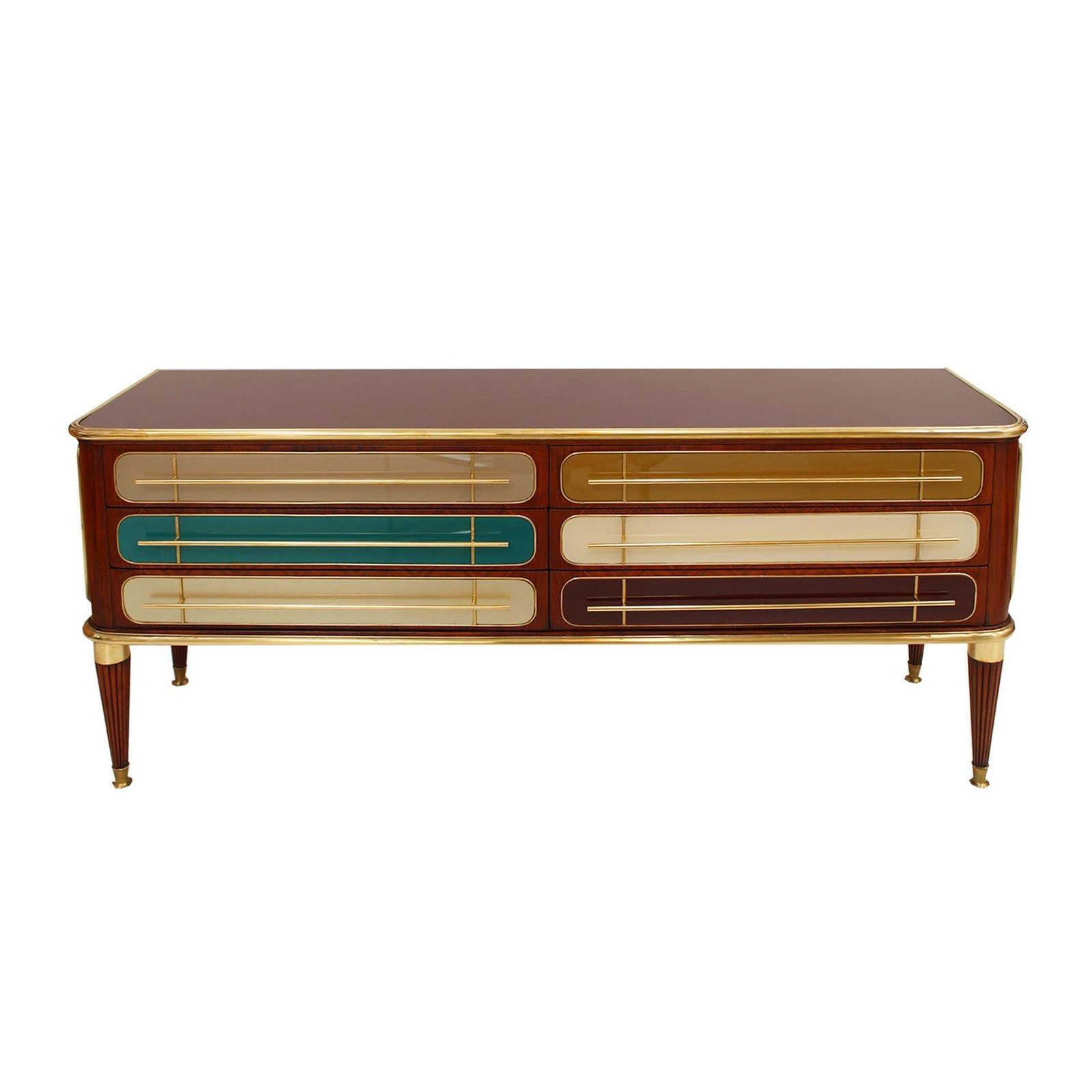 Mid Century Modern Italian Sideboard Wood And Colored Glass. 1950s photo furniture