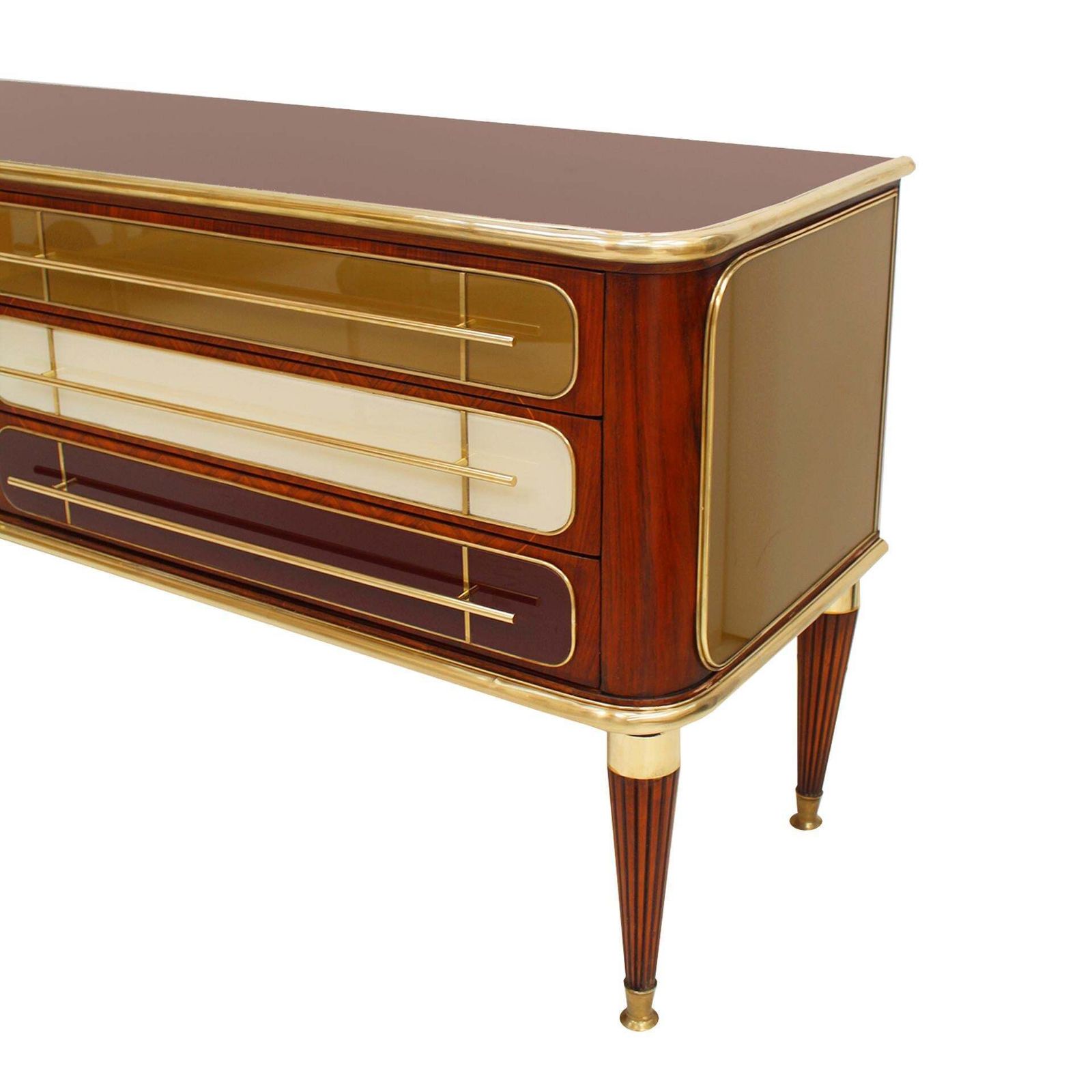 Mid Century Modern Italian Sideboard Wood And Colored Glass. 1950s photo Furniture