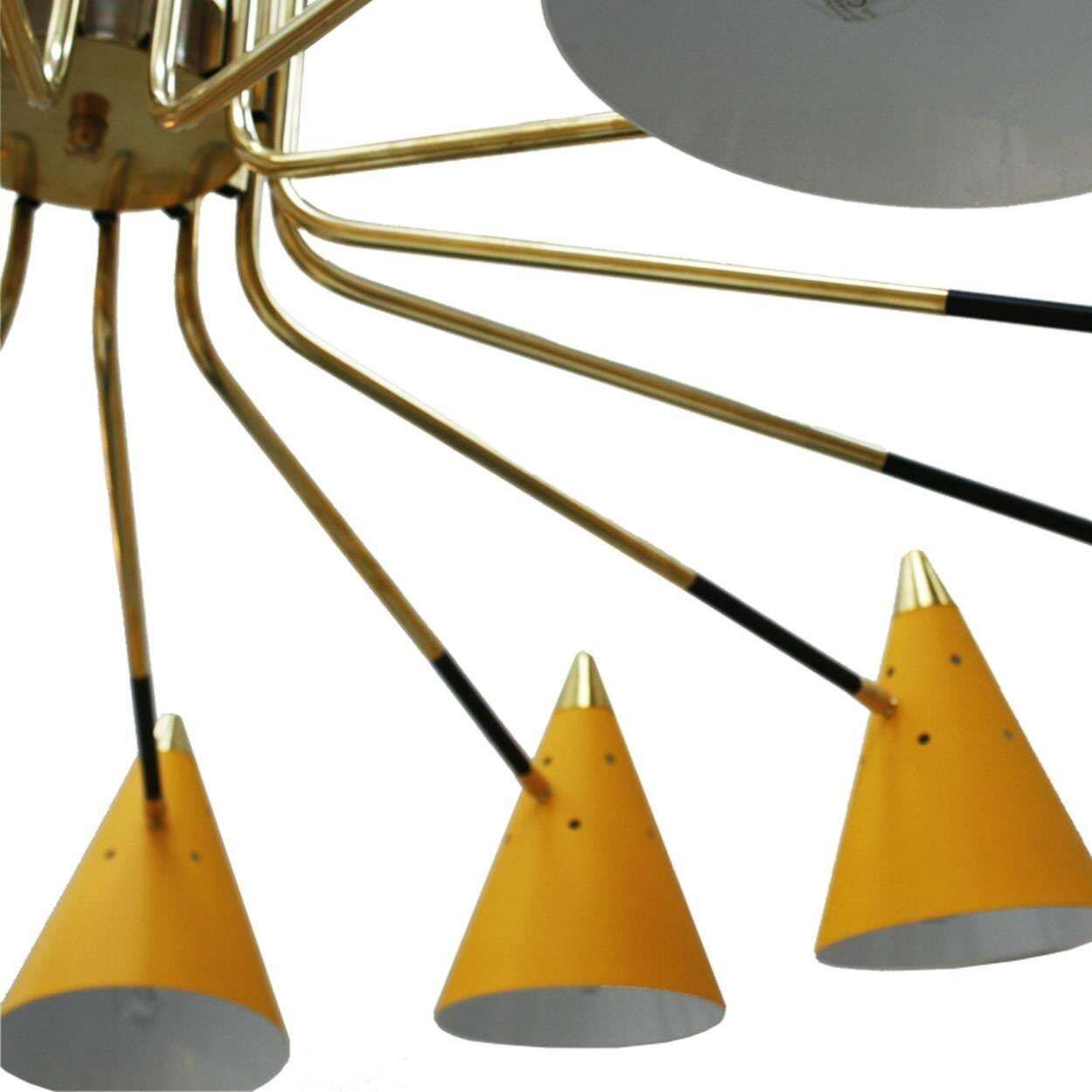 Mid Century Modern Italian Yellow Lacquered Metal And Brass Pendant Lamp photo furniture