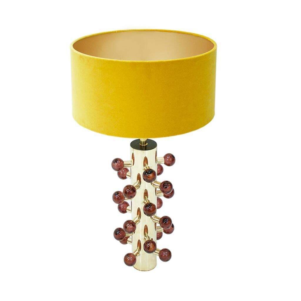Mid Century Modern Style Pair Of Brass And Burgundy Murano Glass Table Lamps photo for sale