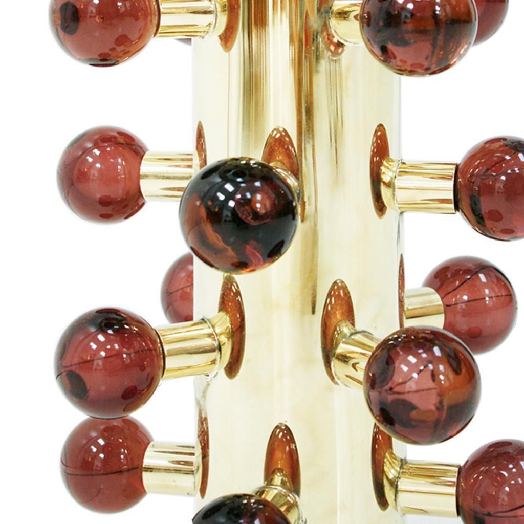 Mid Century Modern Style Pair Of Brass And Burgundy Murano Glass Table Lamps photo 3400.0