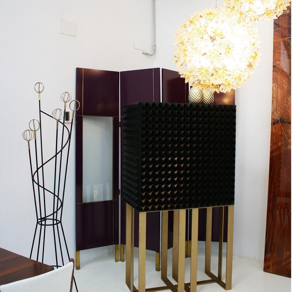 3366.0 Mid Century Modern Purple Wood Gold Brass Italian Screen Divider photo