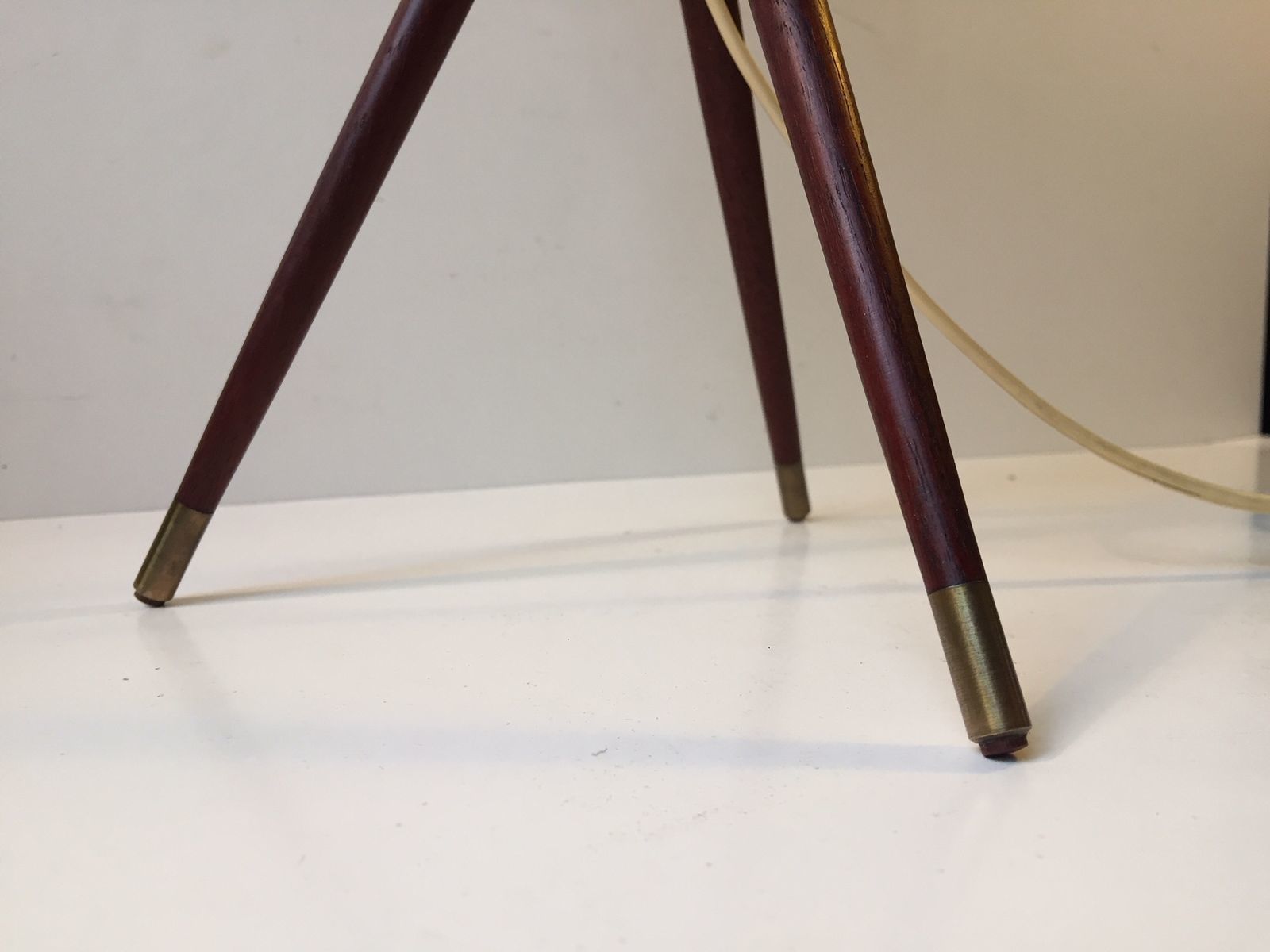 Mid Century Danish Tripod Table Lamp In Teak, Brass & Glass, 1950s photo Lighting