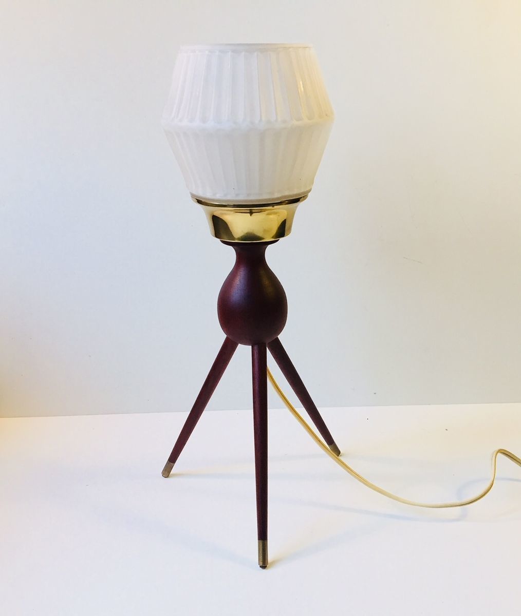 Mid Century Danish Tripod Table Lamp In Teak, Brass & Glass, 1950s photo 782.0