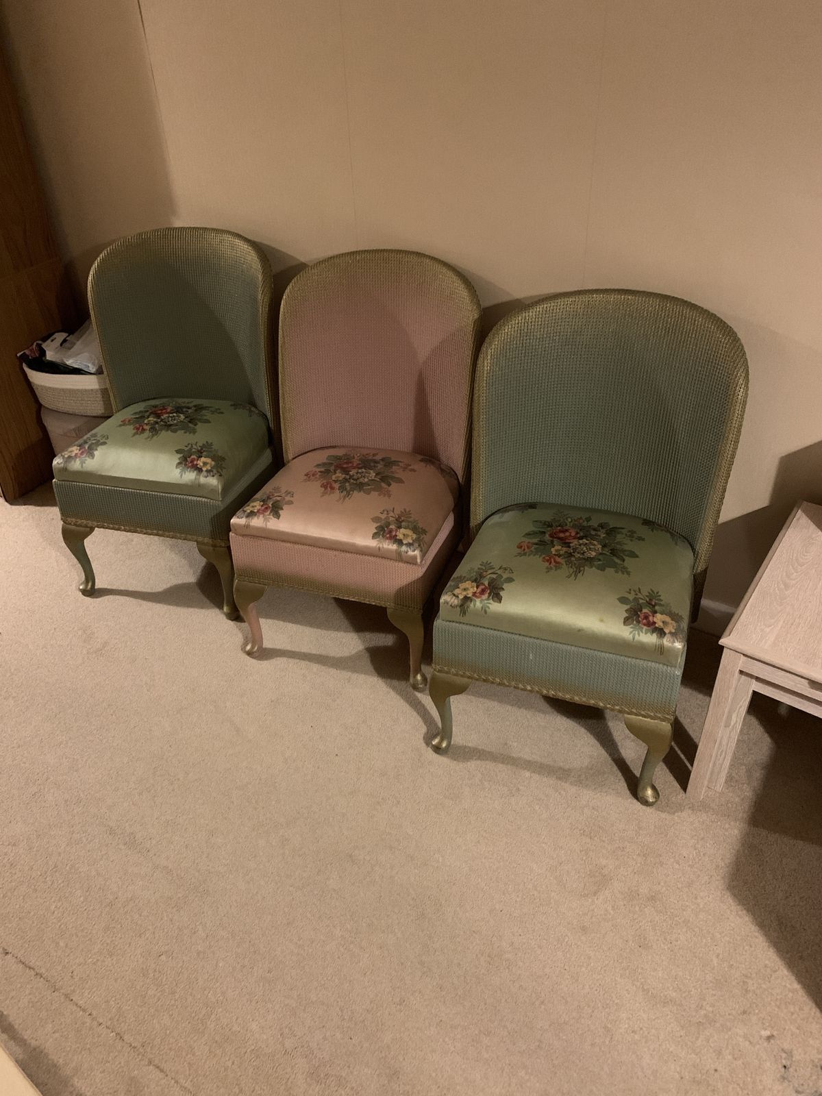 3 Vintage Mid Century Parlour Chairs With Original Upholstery And Sprung Drop In Seats