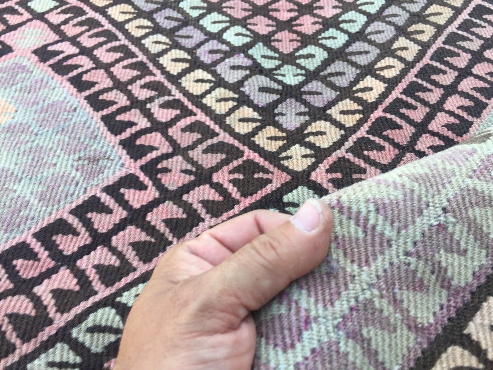 Textiles Vintage Turkish Kilim Kelim Rug 335x115cm Shabby Chic Wool, Country Home, Boho photo