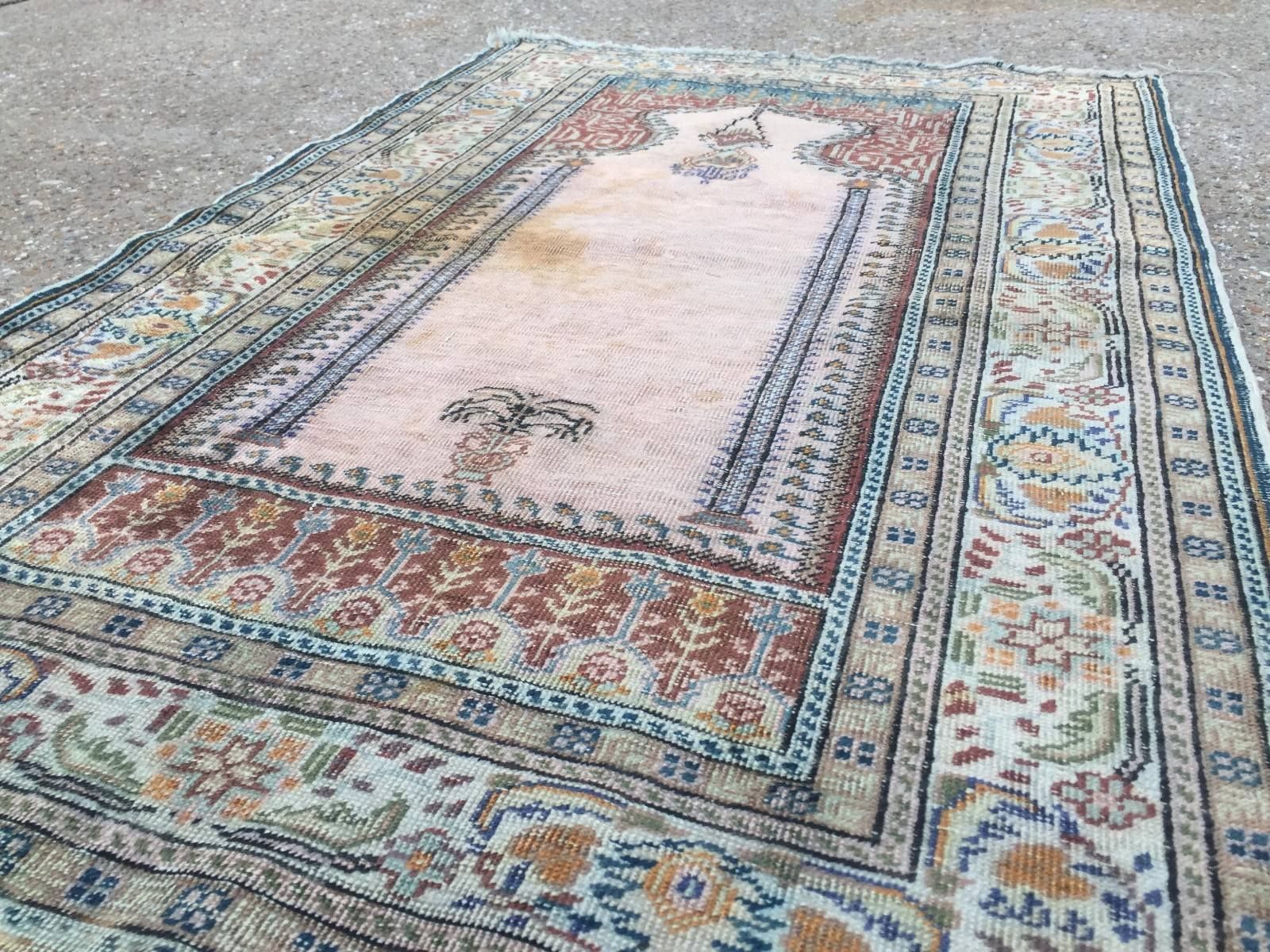 Antique Turkish Silk Rug 128x79cm Shabby, Country Home  Tribal Boho Vintage Old photo furniture