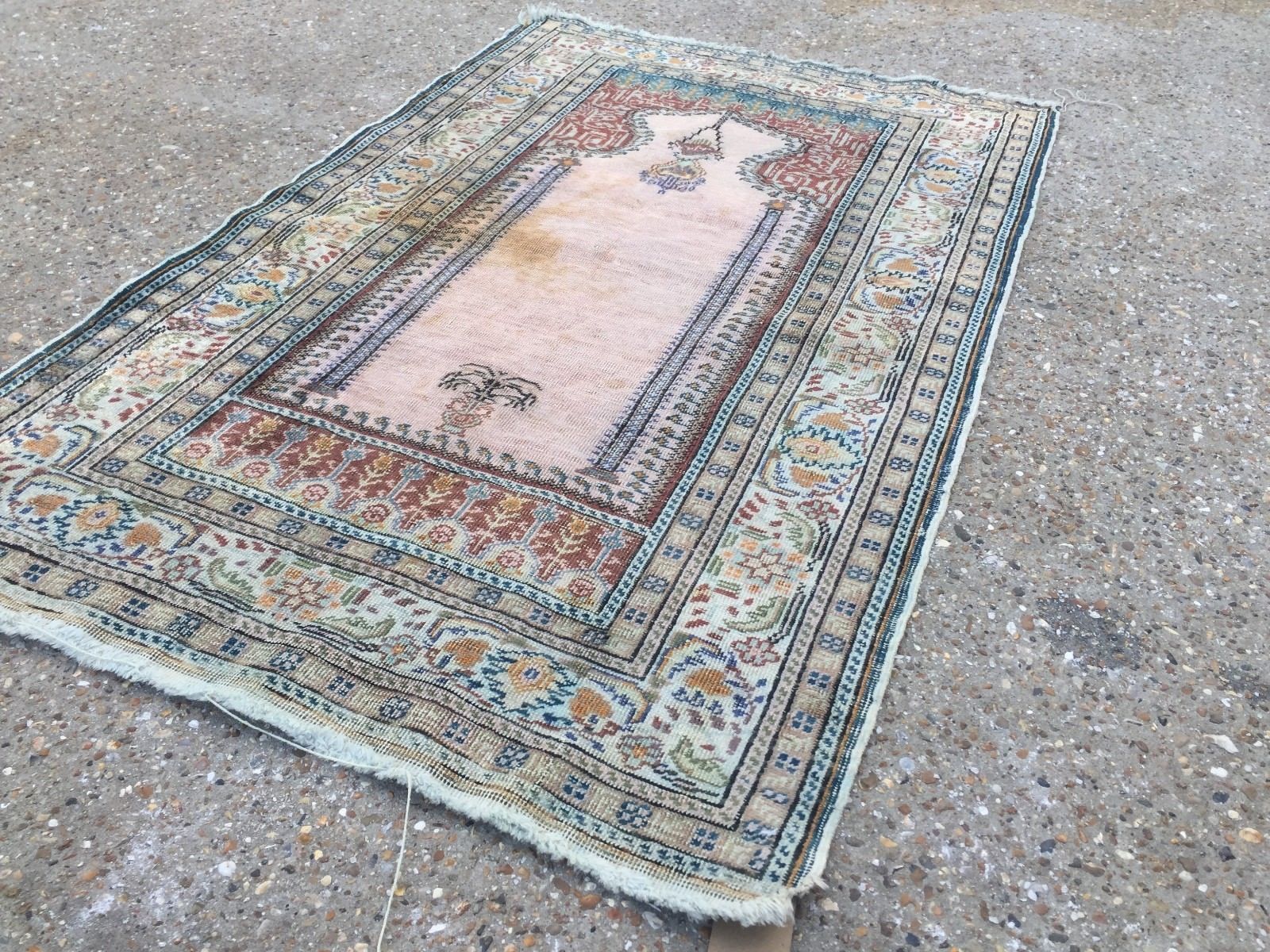 Antique Turkish Silk Rug 128x79cm Shabby, Country Home  Tribal Boho Vintage Old photo Textiles