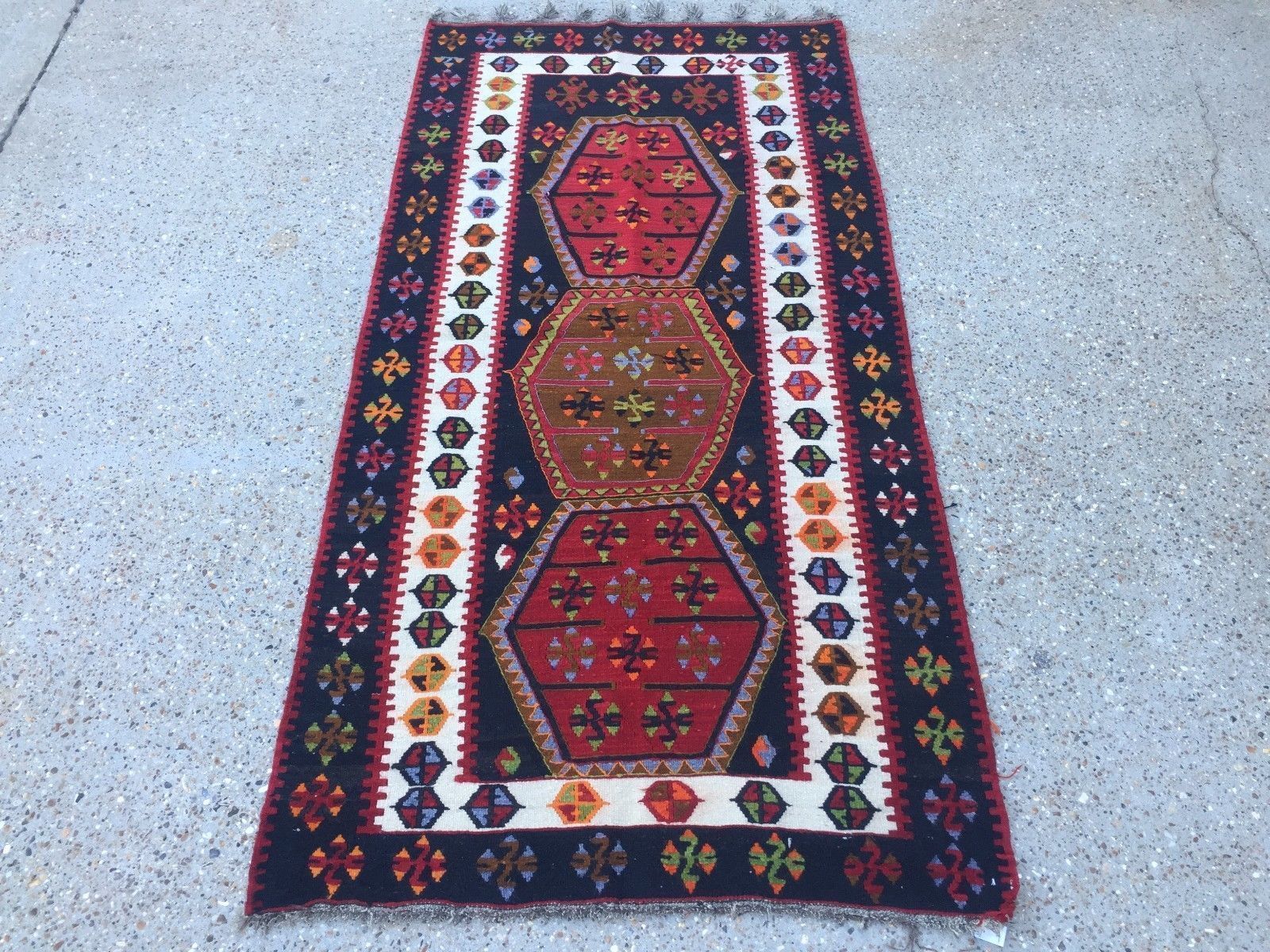 Old Turkish Kilim Kelim Rug 222x107cm Country House Boho Vintage Rustic Antique