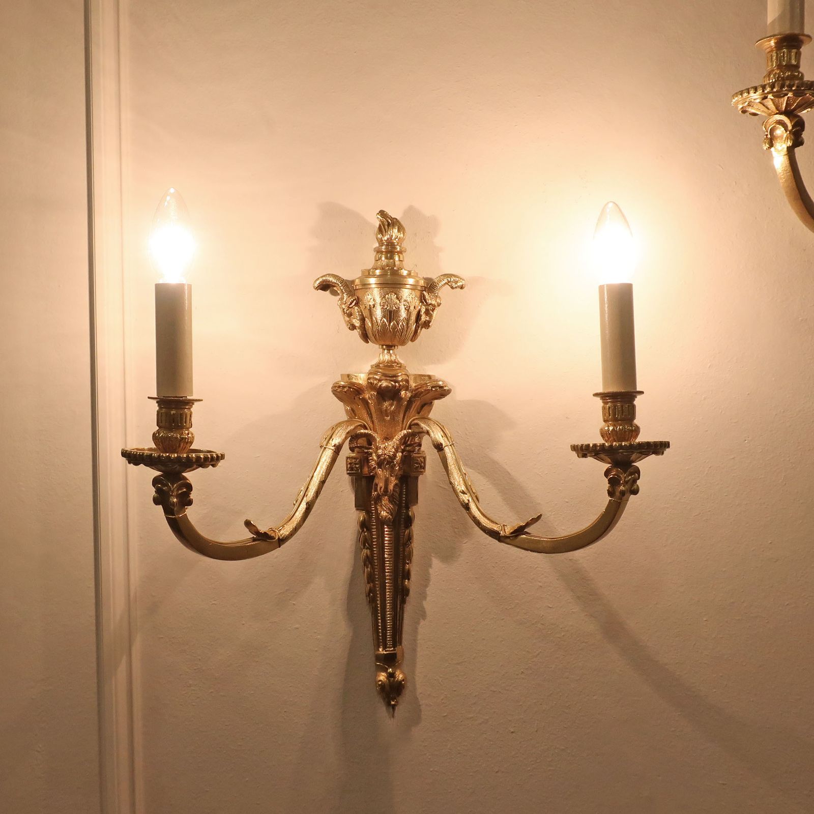 Lighting Pair Of French Bronze Gilt Twin Arm Antique Wall Lights photo