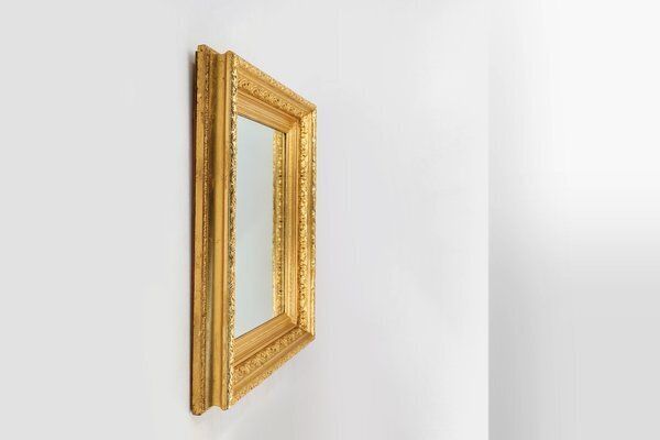 Baroque Gilt Facet Cut Wood Wall Mirror, France, 1850s photo vintage
