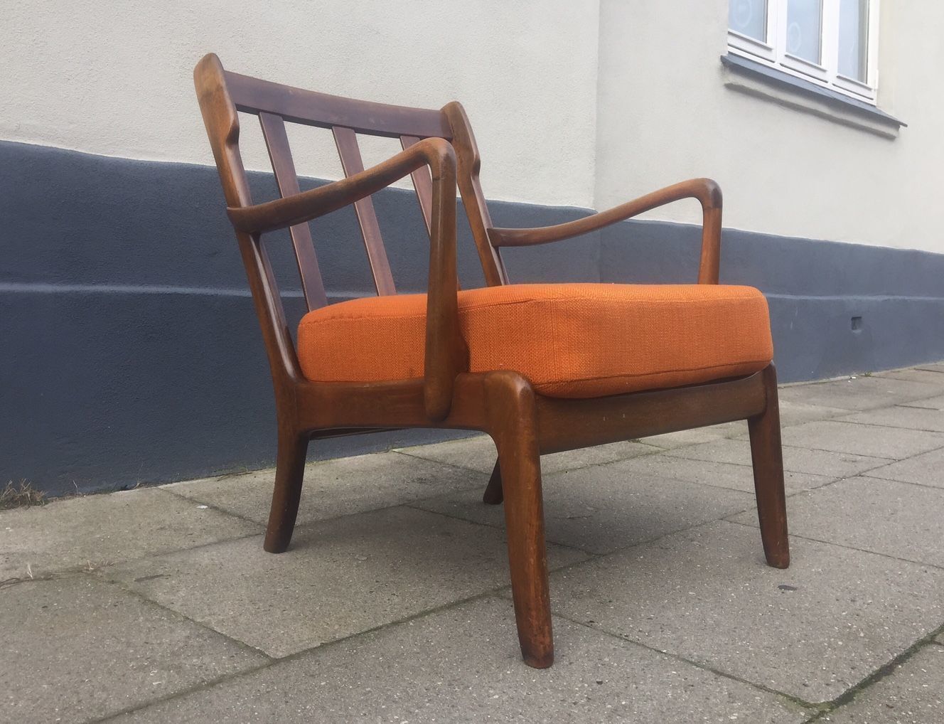 Mid Century Danish Stained Oak Orange Easy Chair By Ole Wanscher For France & Daverkosen, 1950s photo for sale