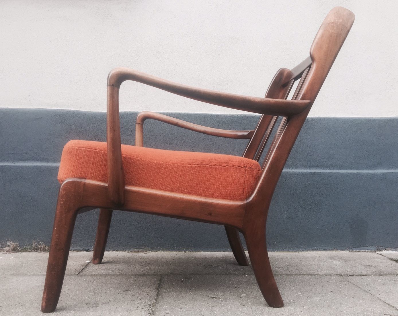 Mid Century Danish Stained Oak Orange Easy Chair By Ole Wanscher For France & Daverkosen, 1950s photo vintage