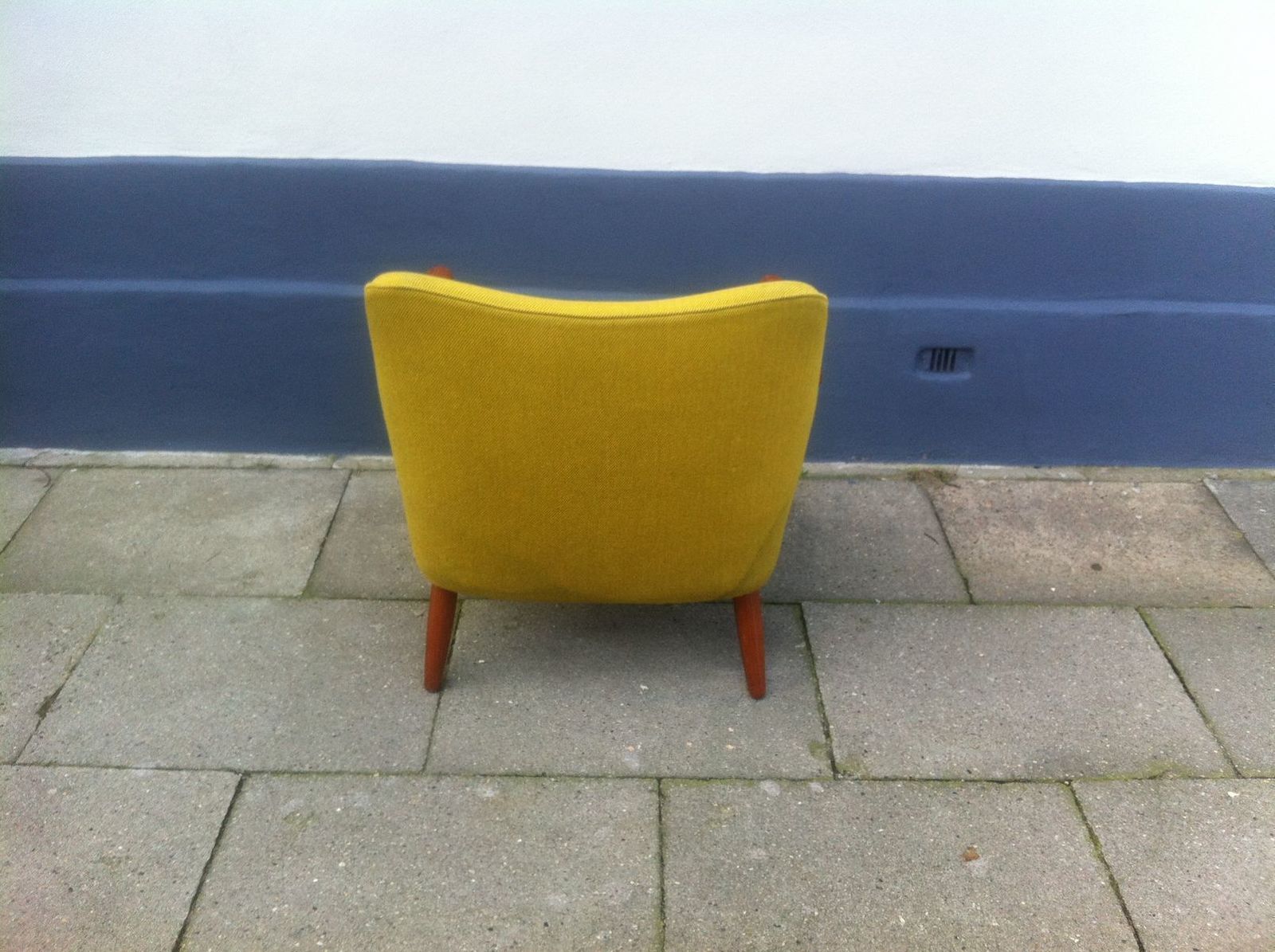 Danish Mid Century Modern Easy Chair In Yellow Wool With Teak Accents, 1950s photo buy