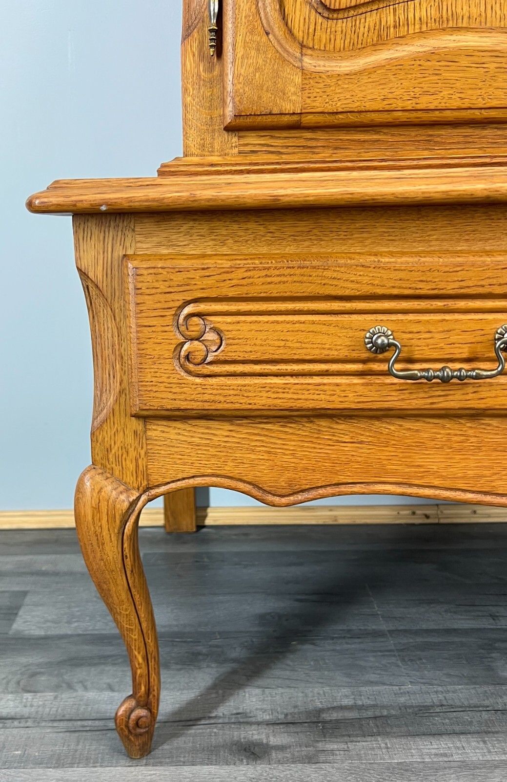 French Style Oak Cabinet Cupboard Storage Drawers Carved Armoire Lot 3753 photo vintage