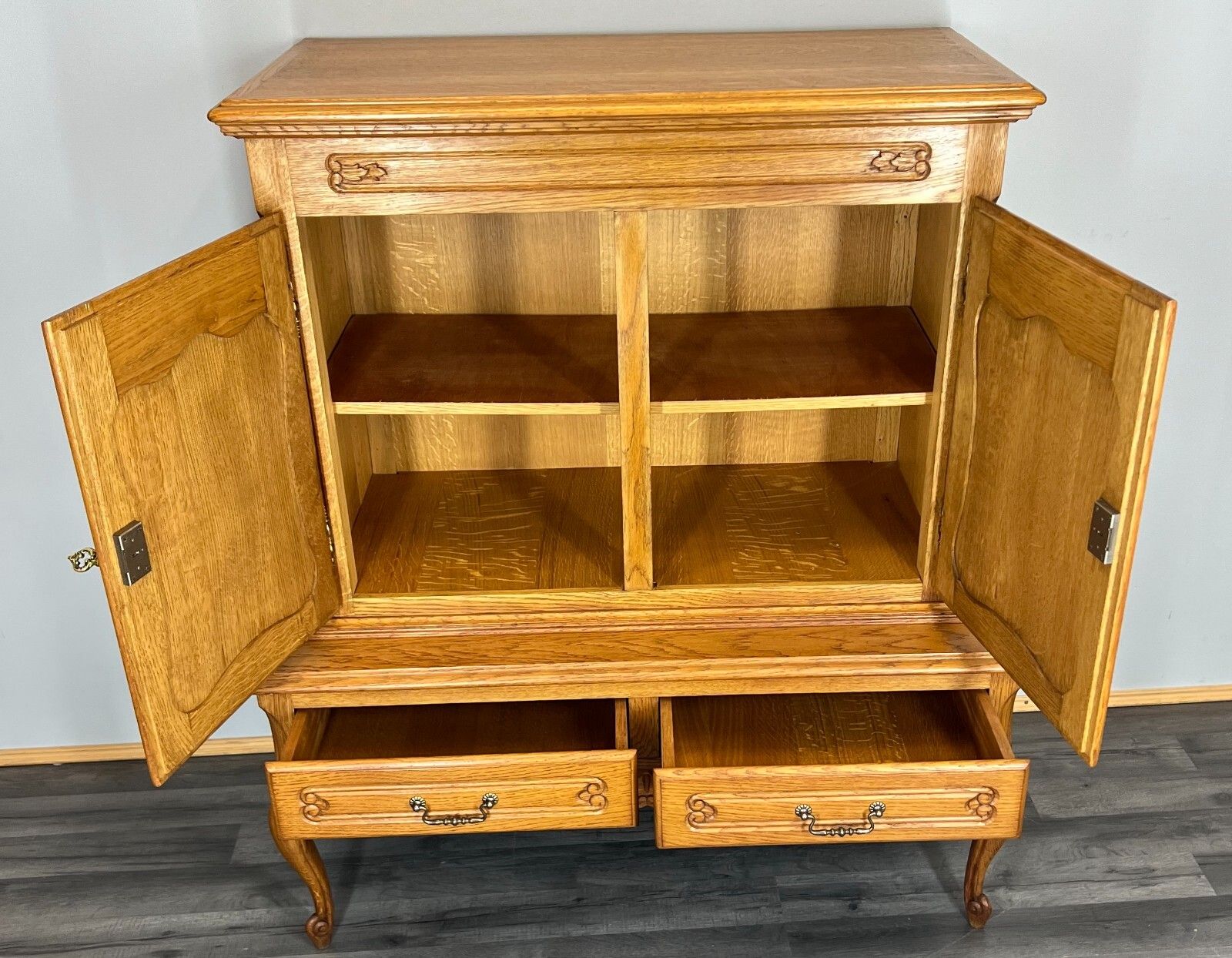 photo buy French Style Oak Cabinet Cupboard Storage Drawers Carved Armoire Lot 3753