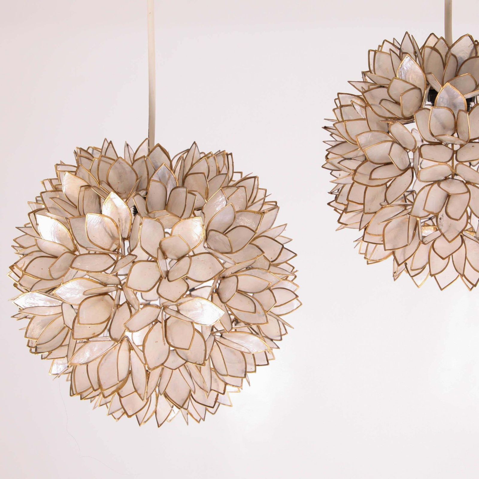 Set Of Mother Of Pearl And Gilded Metal Pendant Lights photo 2132.0