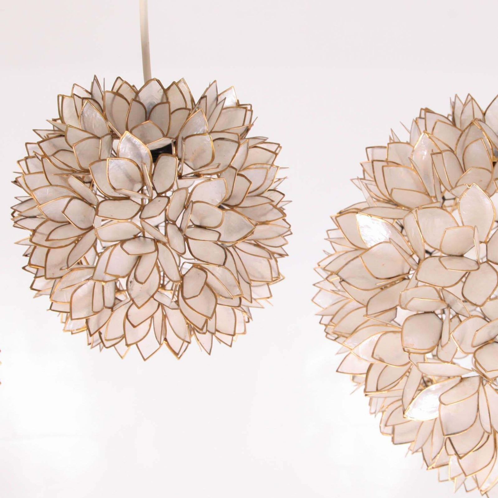 Set Of Mother Of Pearl And Gilded Metal Pendant Lights photo vinterior