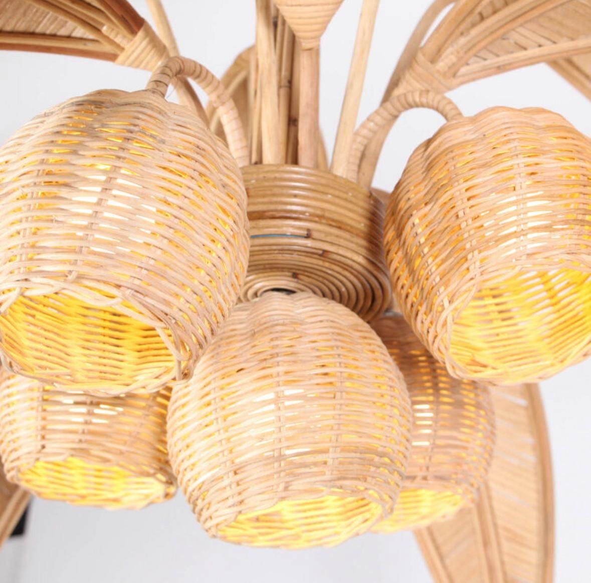 Rattan « Coconut Tree/Palm Tree » Ceiling Light photo vintage