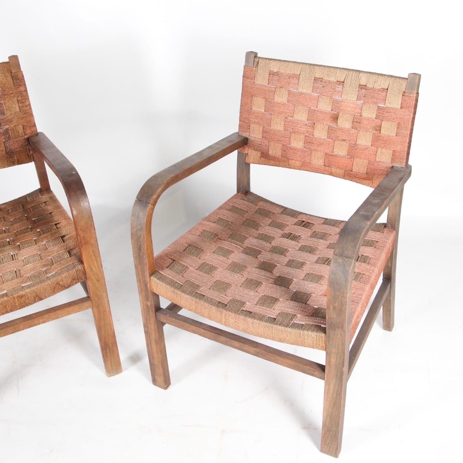 Pair Of Rope And Beech Wood Armchairs Circa 1960 photo Furniture