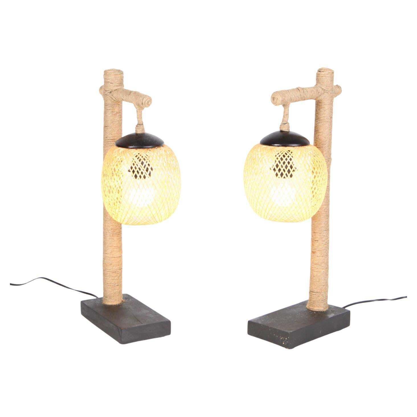 Pair Of Bamboo And Rope Table Lamps