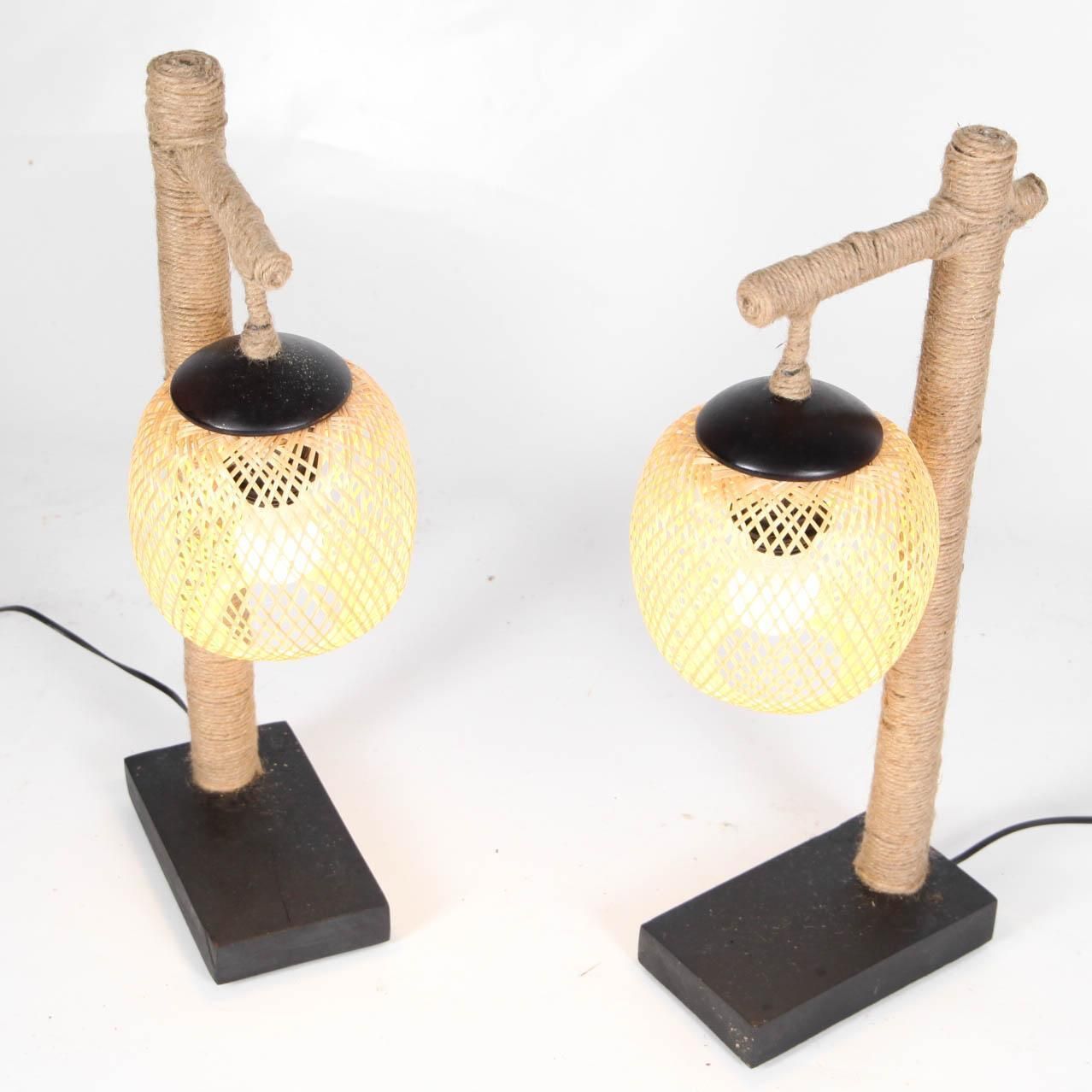 Pair Of Bamboo And Rope Table Lamps photo Lighting
