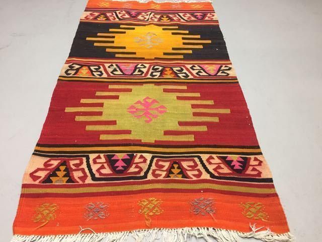 Turkish Kilim Rug 132x73cm Shabby Vintage Old Wool Country Home Decor Kelim