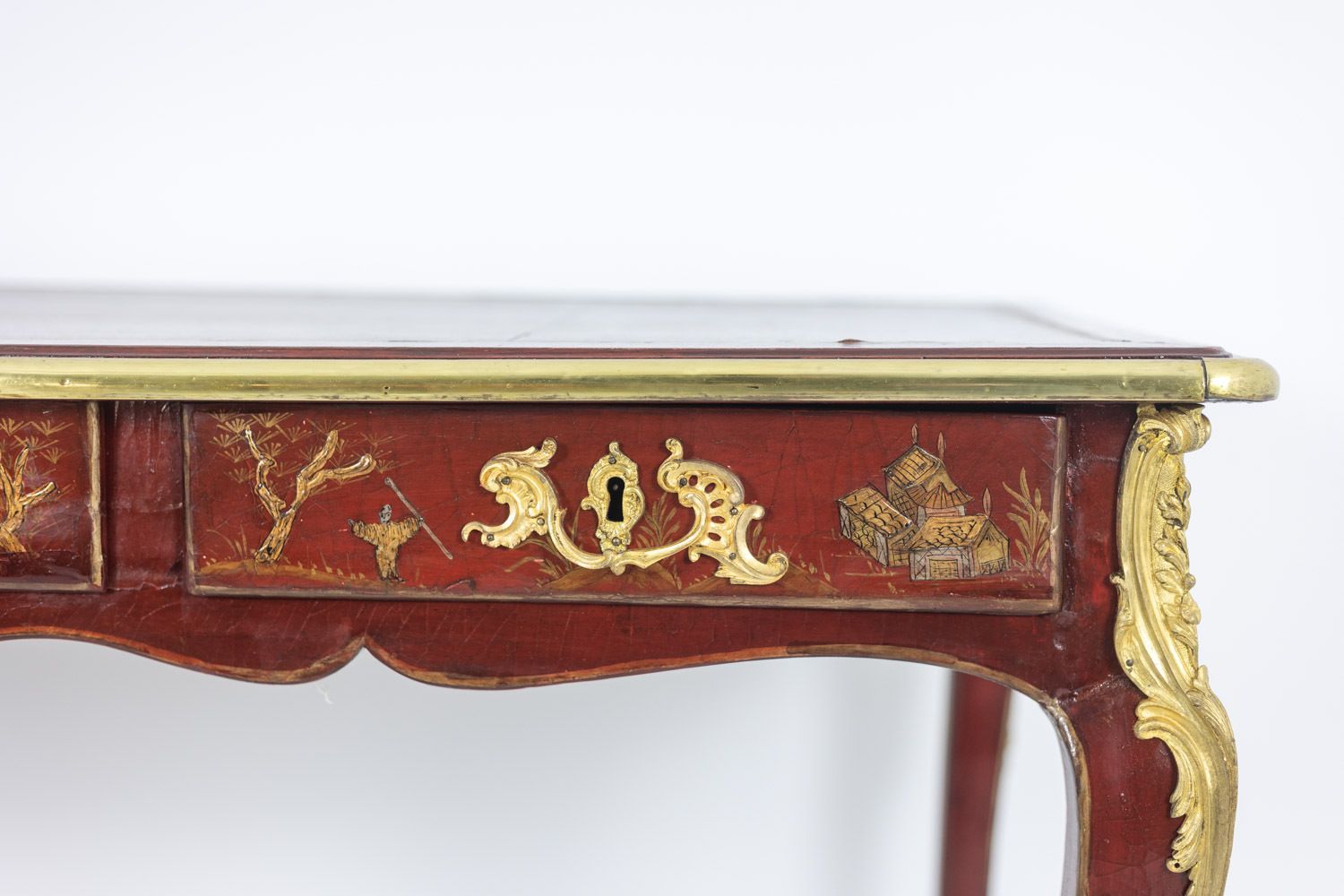 Louis XV Style Flat Desk Decorated With Lake Scenes. Circa 1850. photo vintage