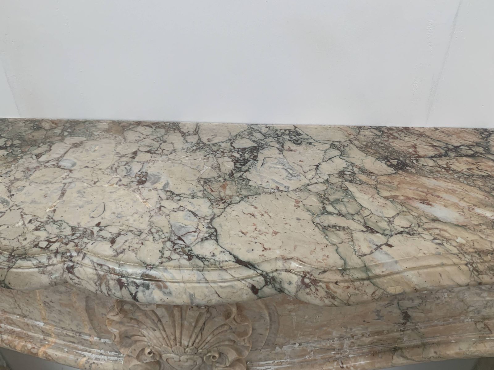 Louis XV Style Fireplace In Red Breche Marble, 19th Century photo for sale