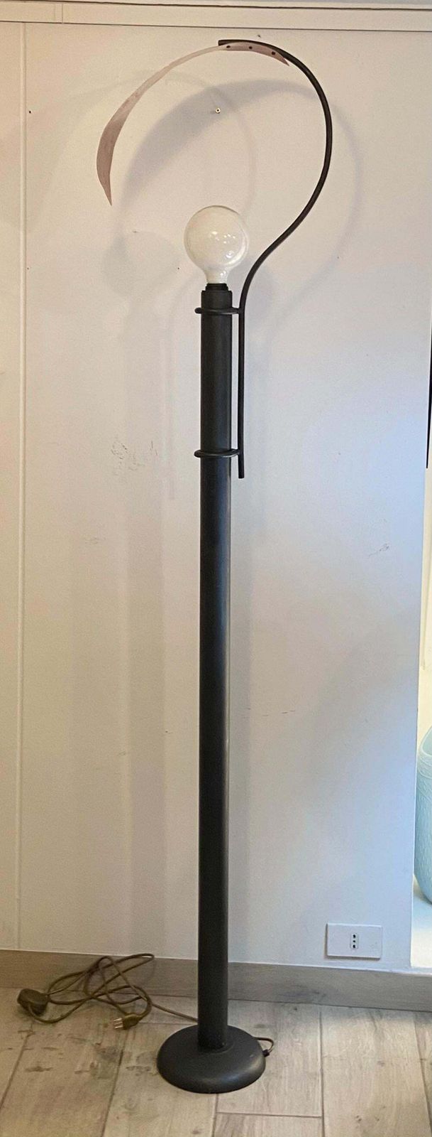 Floor Lamp In Black Painted Metal And Large Copper Leaf, Italy, 1980s photo furniture