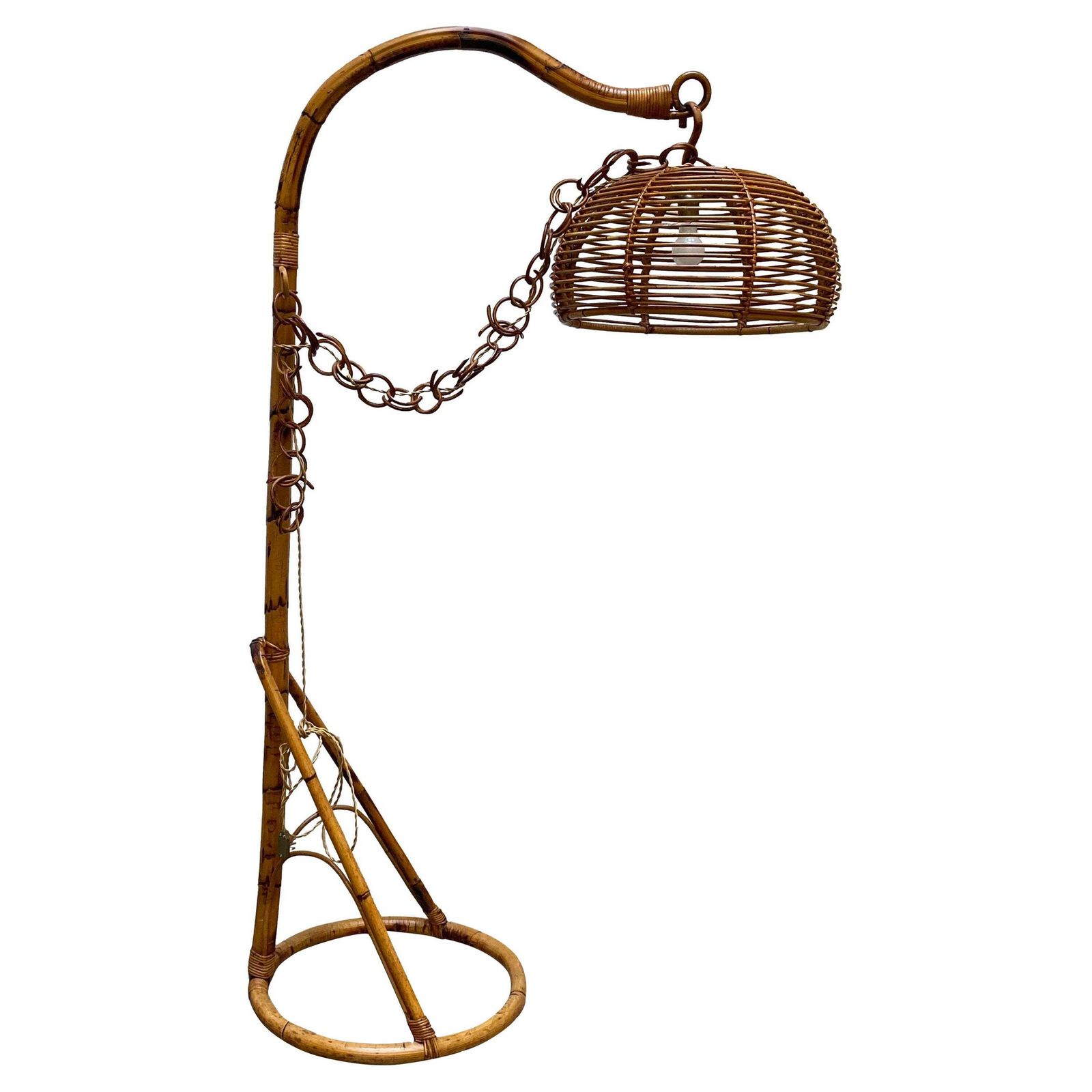 Bamboo And Rattan Italian Floor Lamp, 1960s
