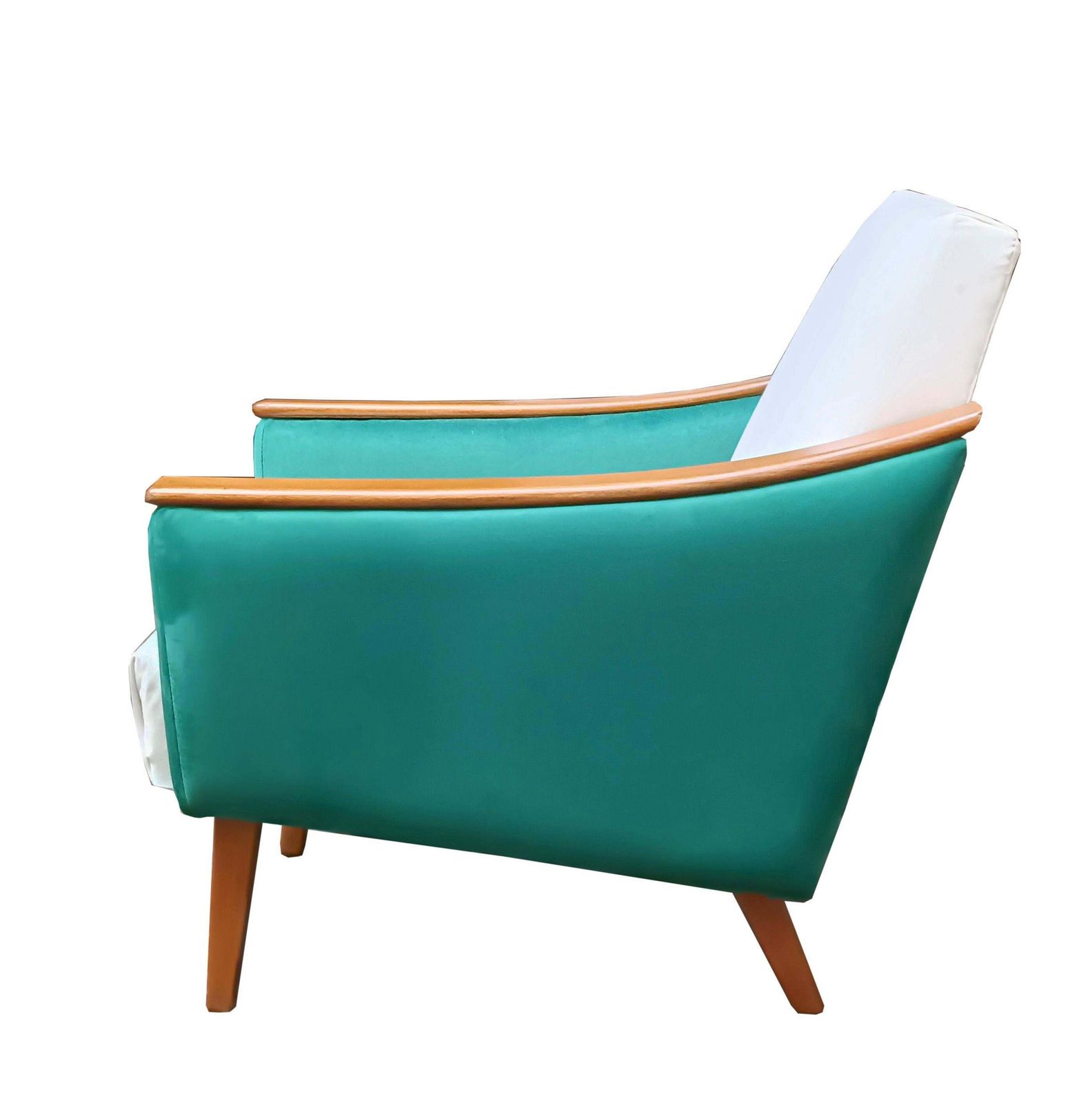 Gio' Ponti Style Sinuous Armchair In White And Green Fabric, Italy 1960s photo for sale