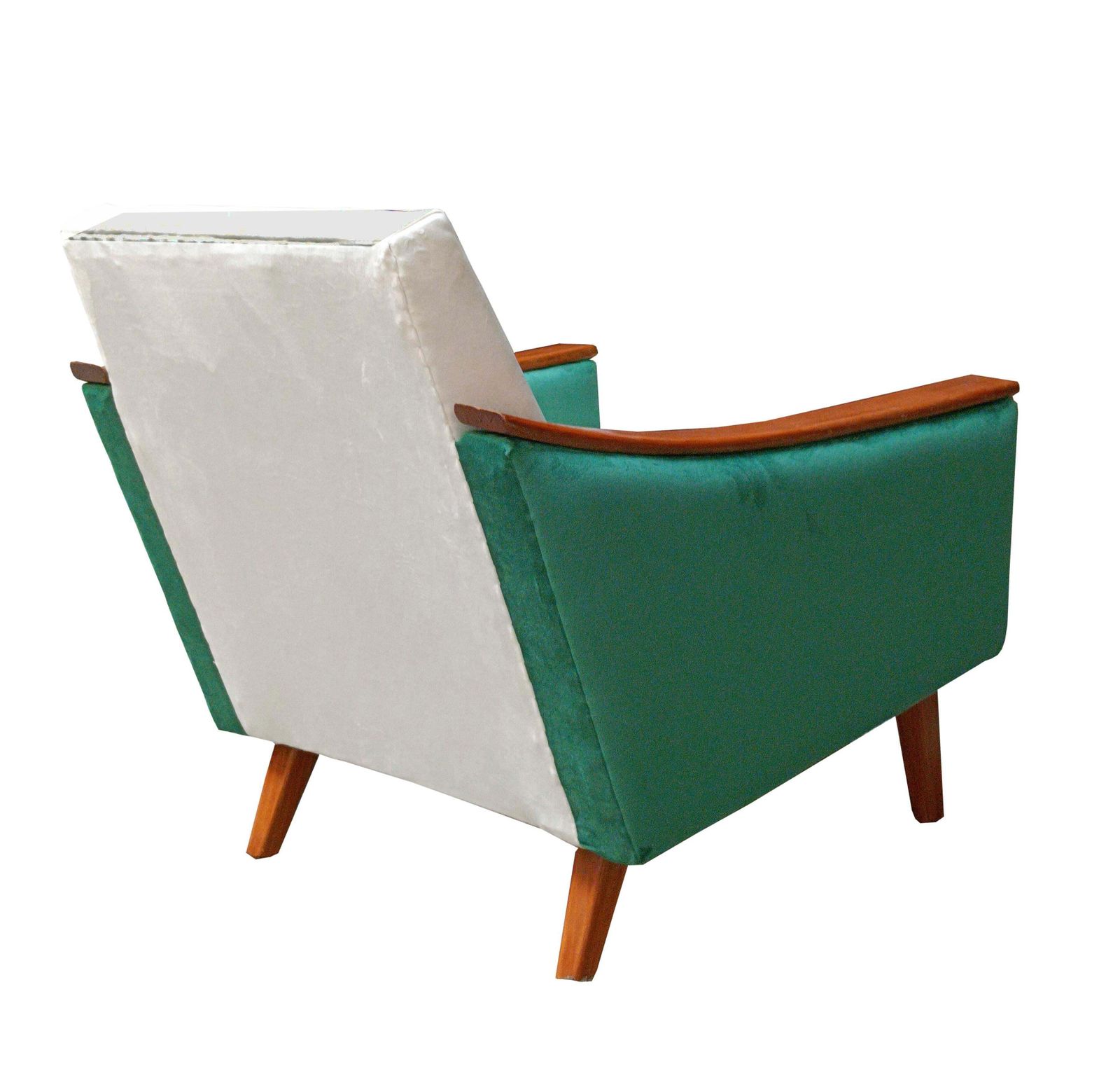 Gio' Ponti Style Sinuous Armchair In White And Green Fabric, Italy 1960s photo 2386.0