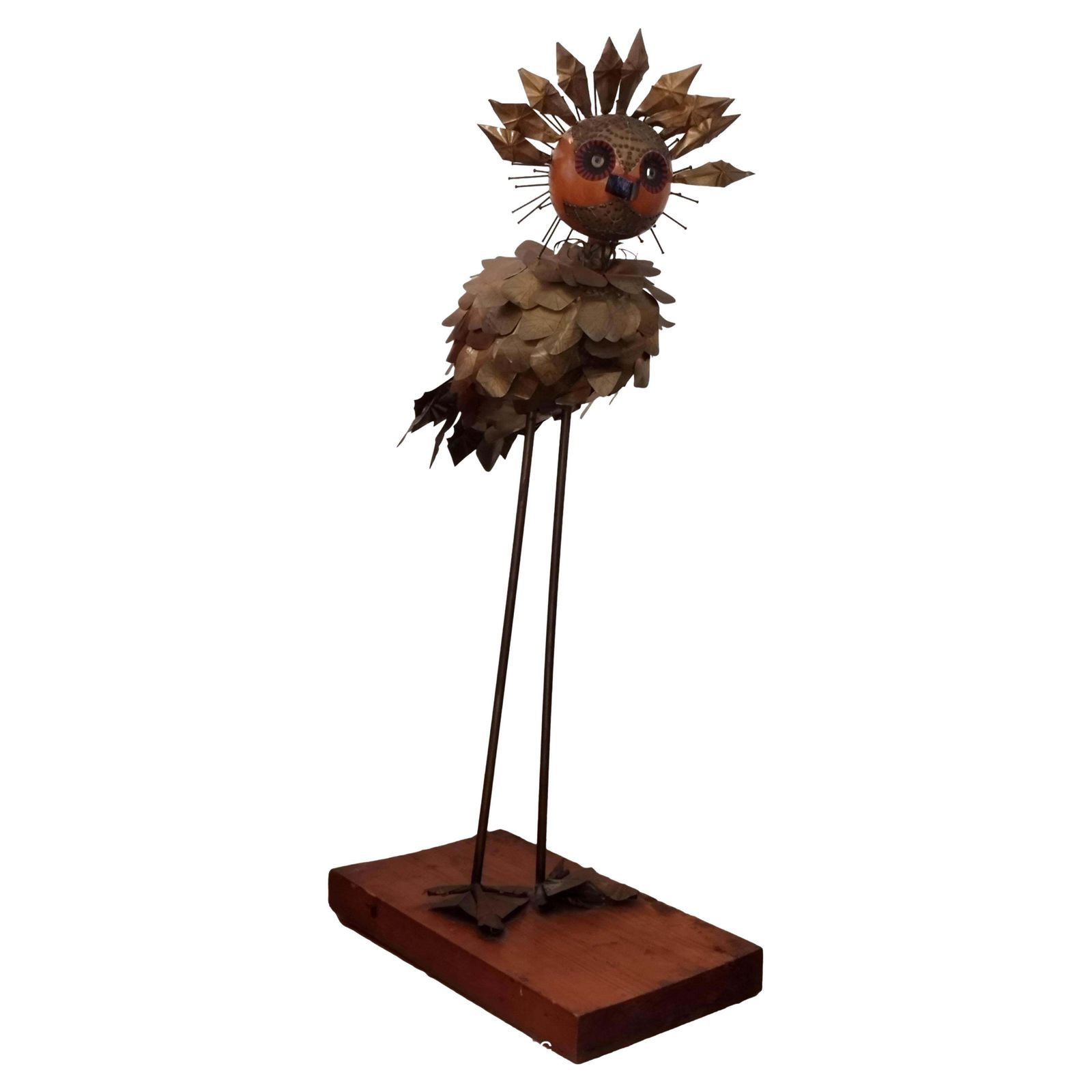 Brutalist Wood, Brass And Metal Bird Sculpture, Italy 1970s