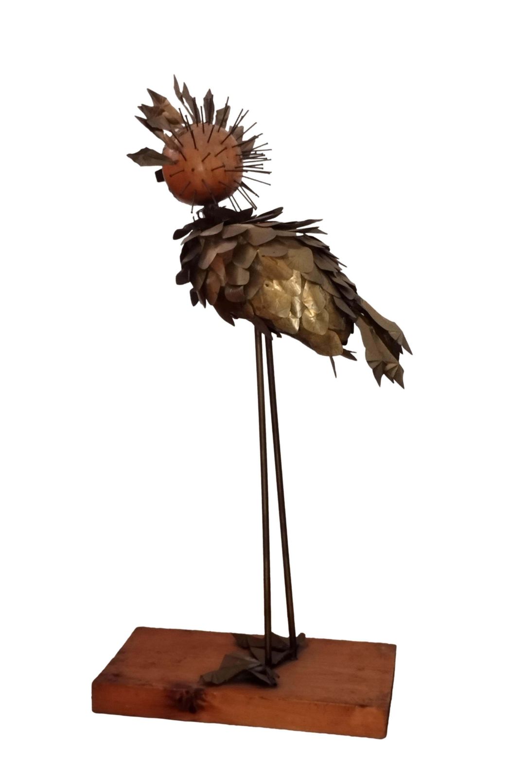 Brutalist Wood, Brass And Metal Bird Sculpture, Italy 1970s photo for sale