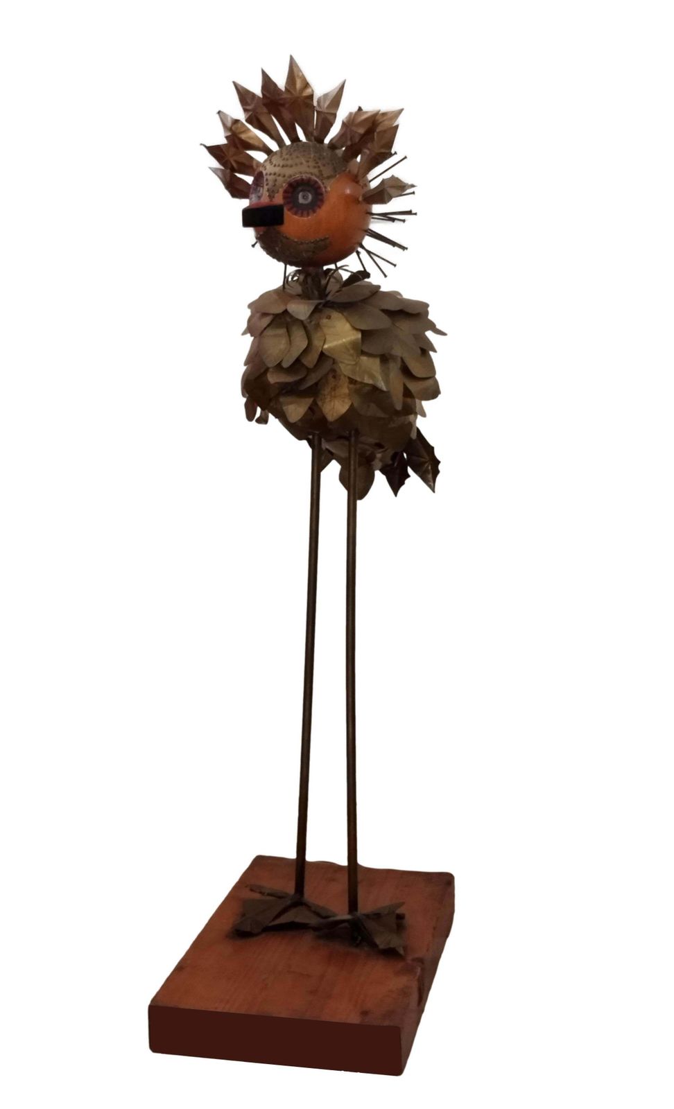 Brutalist Wood, Brass And Metal Bird Sculpture, Italy 1970s photo Art