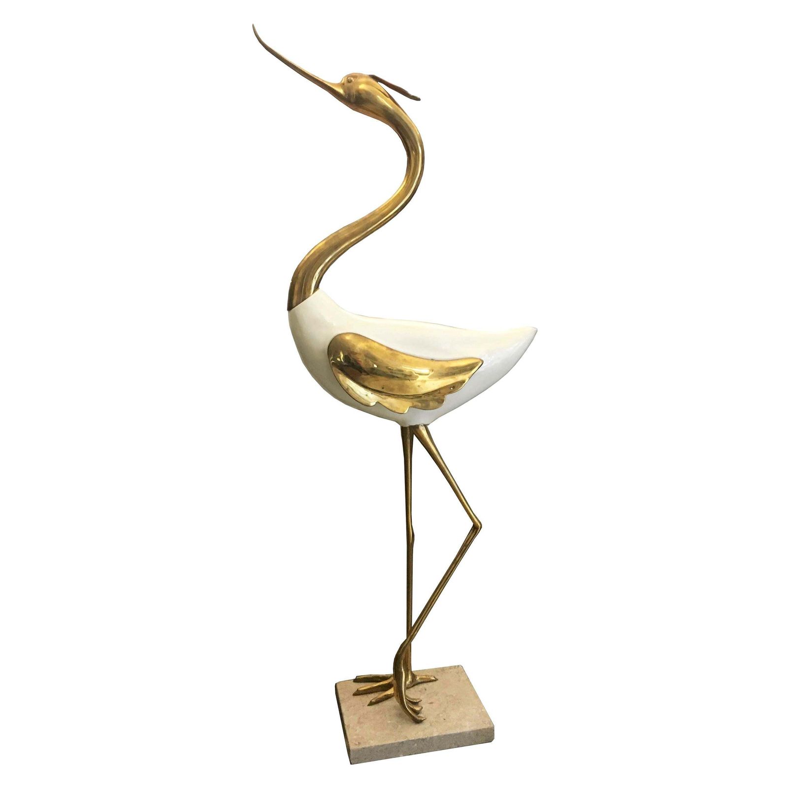 Antonio Pavia Rare Lacquered Wood And Gilded Bronze Heron, Italy 1970s