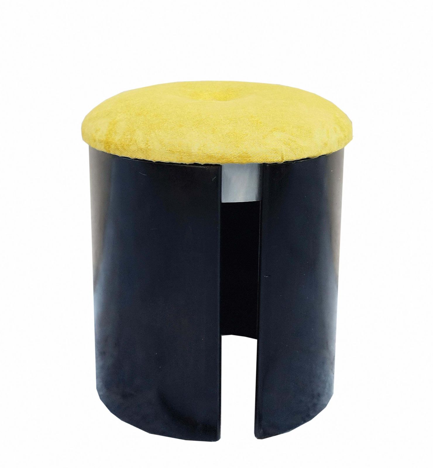 Black Wood Round Stool With Yellow Fabric Cushion, Italy 1970s photo furniture