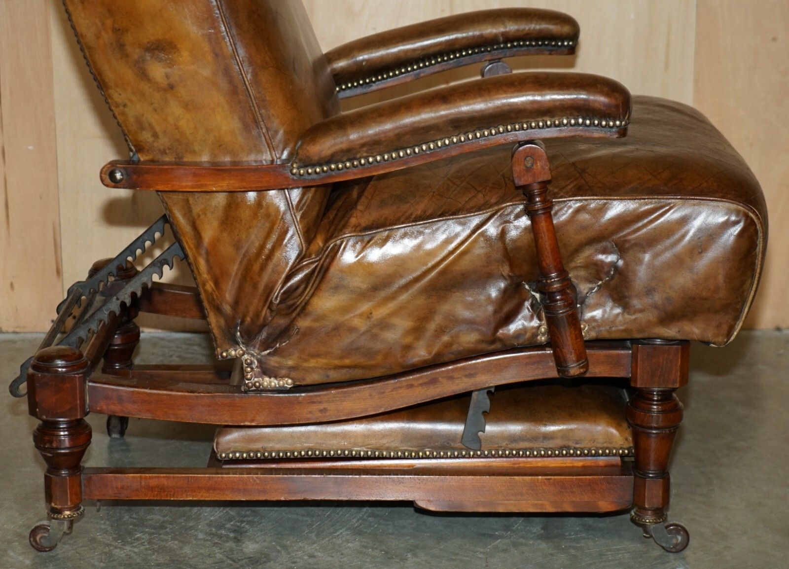 6950.0 Fully Adjustable Restored Antique Victorian Brown Leather Metamorphic Armchair photo