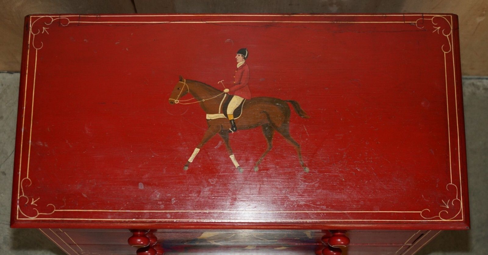 Equestrian Antique Victorian Pine Hand Painted Horse & Jockey Chest Of Drawers photo Furniture