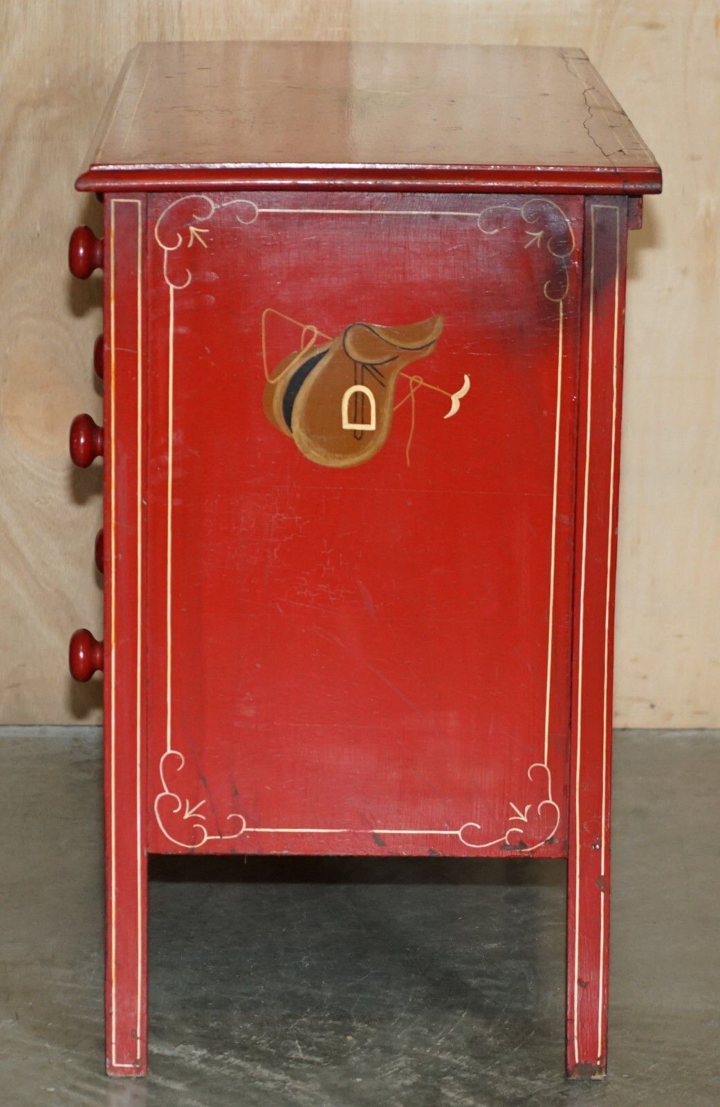 Furniture Equestrian Antique Victorian Pine Hand Painted Horse & Jockey Chest Of Drawers photo