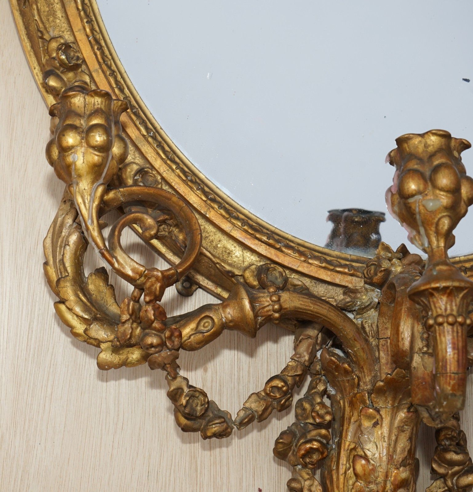 2450.0 Original Circa 1800 Gold Gilt Frame Girandole Mirror Carved Cherub Putti Angel photo
